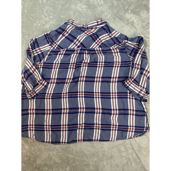 Women’s Catherines Plaid Button Up Red White Blue Plus Size 3X - Picture 11 of 13